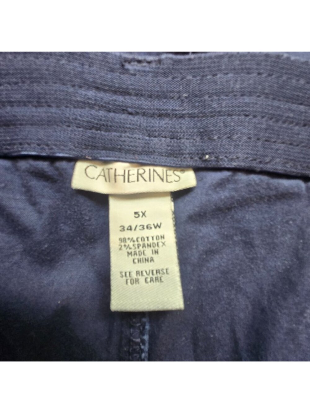 Catherines Womens Plus Size 5X Stretch Cotton Capri Pants Drawstring Navy Blue - Picture 15 of 16